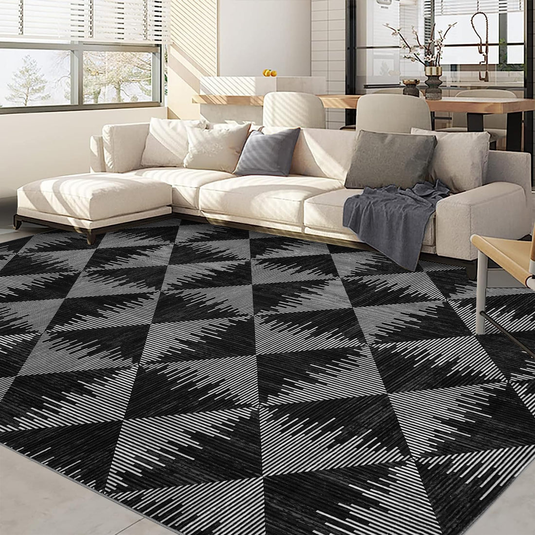 Tappeto per soggiorno Garvee 160x230cm, nero, lavabile, antiscivolo, a pelo corto, per soggiorno, camera da letto, sala da pranzo