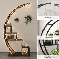Garvee Plant Stand a 5 ripiani in metallo semicircolare, set da 2 pezzi per soggiorno e balcone, altezza 56" (nero)