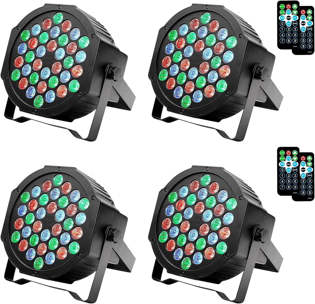 GARVEE LED Light 4-Pack RGB 36 LED DMX512 Supporto in metallo attivato dal suono per palcoscenici da discoteca per feste, protezione IP20, nero compatto