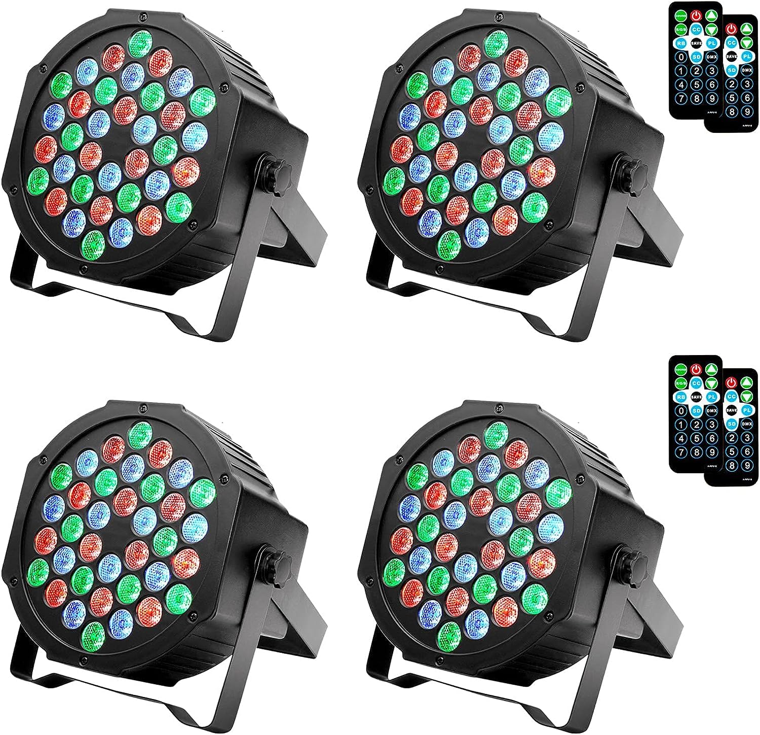 GARVEE LED Light 4-Pack RGB 36 LED DMX512 Supporto in metallo attivato dal suono per palcoscenici da discoteca per feste, protezione IP20, nero compatto