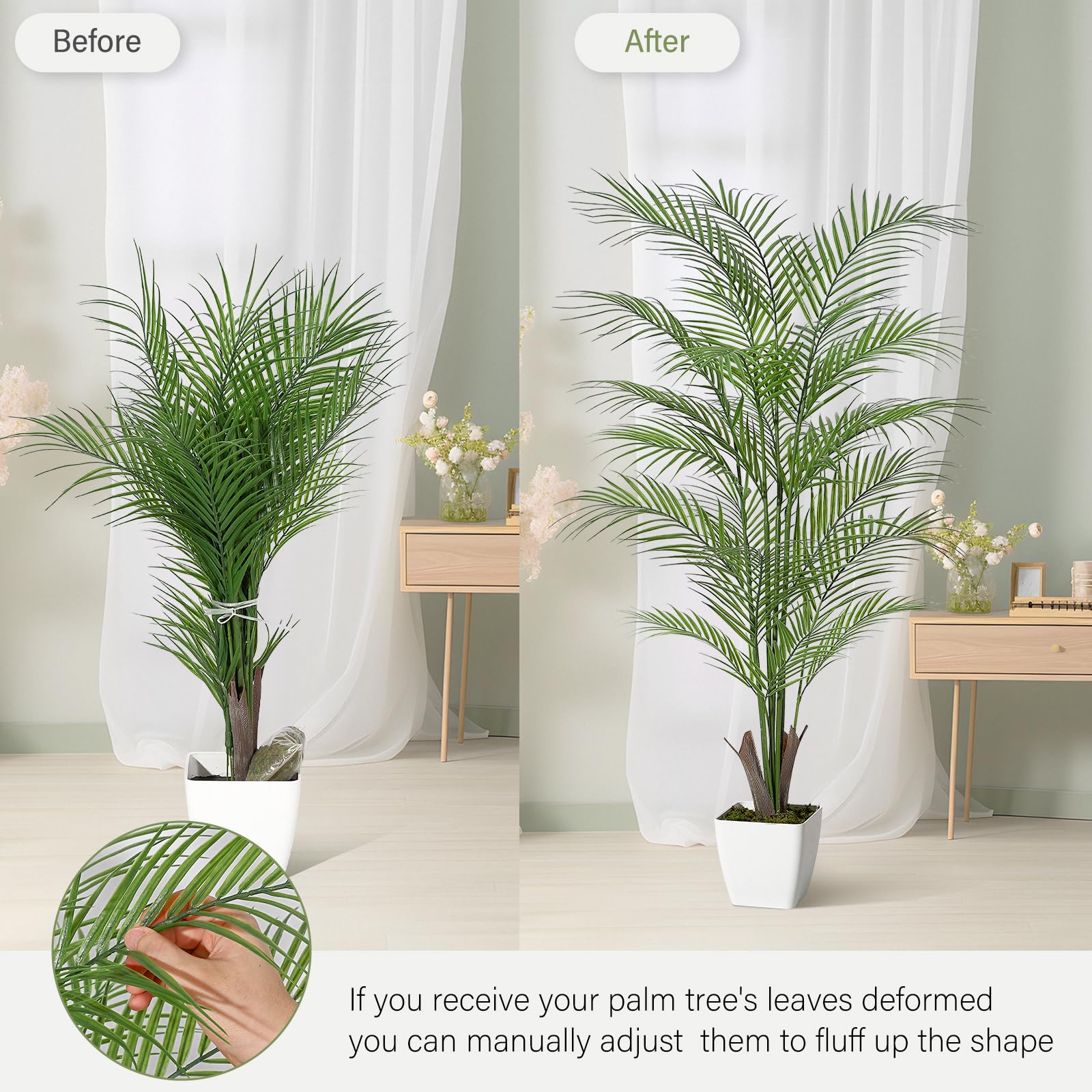 Palma Areca artificiale Garvee da 4 piedi con foglie e tronchi realistici, impermeabile, vaso di cemento stabile, decorazione per interni ed esterni, verde