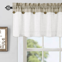 Tenda corta Garvee Vitrage Window Patchwork con bottoni decorativi, semitrasparente, beige, 132x38 cm, per cucina