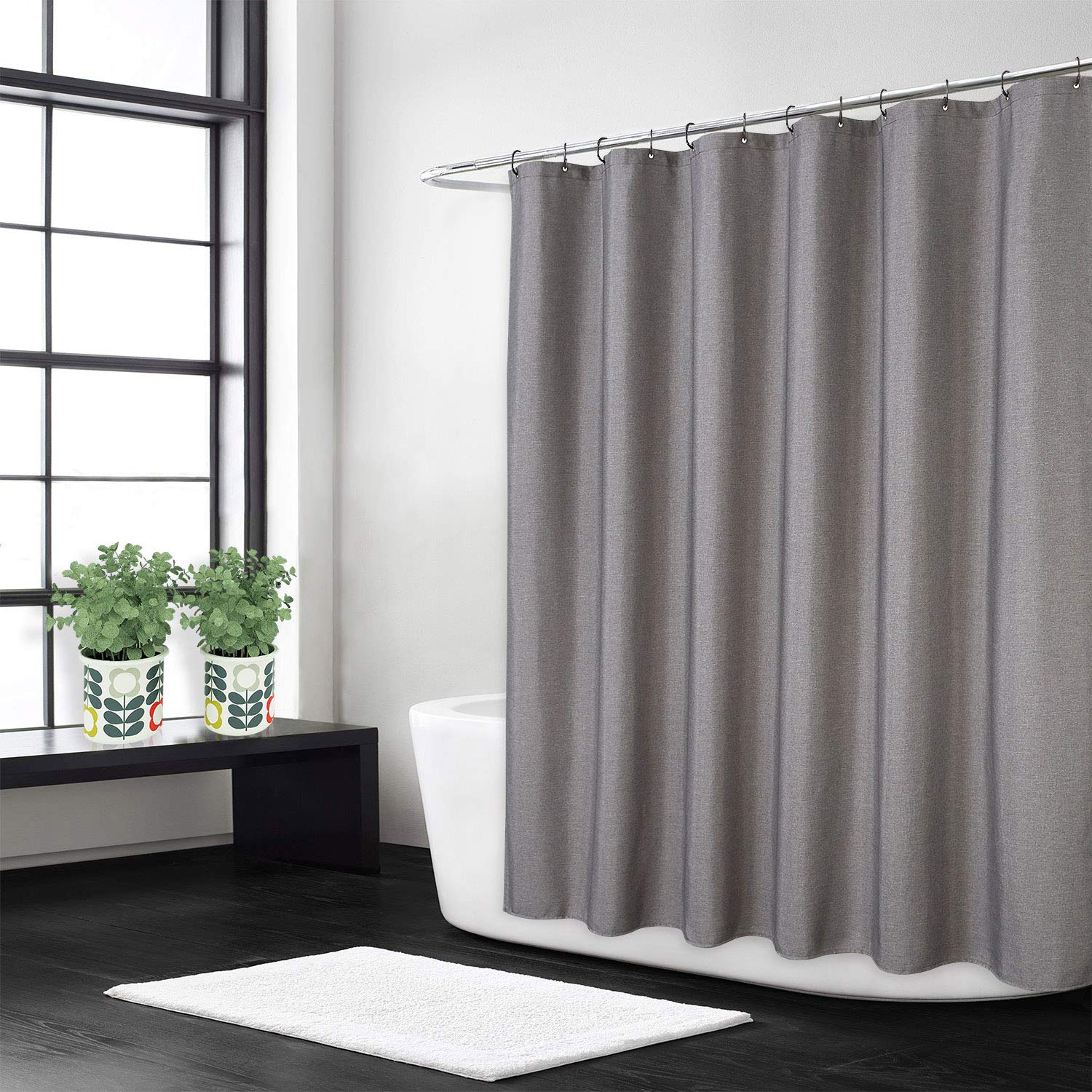 Tenda da doccia impermeabile in poliestere Garvee con ganci per bagni e vasche da bagno, 182,9 x 213,4 cm, colore grigio