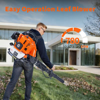 Soffiatore per foglie a zaino Garvee 52CC, motore a 2 tempi da 2,2 CV, per giardino e neve, 780 CFM, ergonomico, leggero, serbatoio da 1,2 l, impugnatura antivibrazione