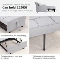 Divano letto/poltrona letto 3 in 1 Garvee con funzione letto, tessuto di lino per la casa, 192 x 96 x 59 cm, grigio chiaro