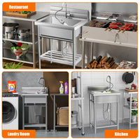 Lavello di servizio Garvee in acciaio inossidabile, acciaio 304, miscelatore termostatico, indipendente, per cucina e uso esterno, 86*50*50 cm, argento