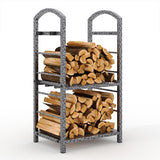 Garvee Portalegna Doppio Strato in Ferro Battuto Resistente Ventilato 40,2x30,1x74,8 cm Nero per Camino e Patio con 4 Ganci - Silver
