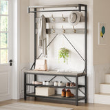 Appendiabiti Garvee Industrial Hall Tree con 8 ganci, panca portascarpe, metallo e legno per corridoio e ingresso, design vintage, robusto, multiuso, nero - Grigio