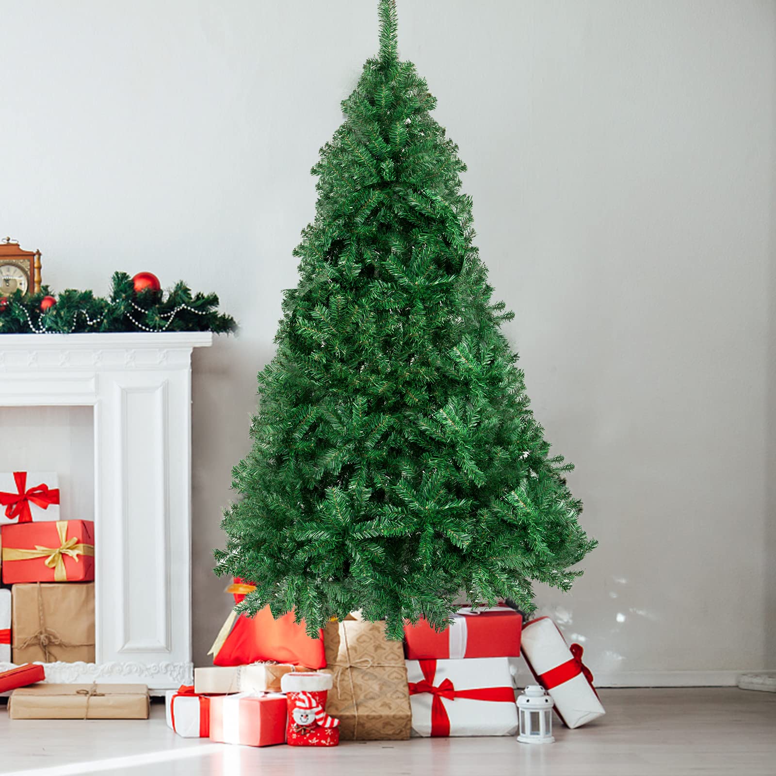 Albero di Natale artificiale Garvee da 150 cm con supporto in metallo per uso interno ed esterno, rami fitti e realistici, bianco