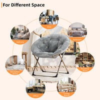 Sedia a forma di luna Garvee Saucer Chair con struttura in metallo pieghevole, fiore di peluche oversize, comoda e stabile per camera da letto e soggiorno, grigio