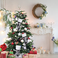 Garvee Set di 3 calze natalizie a quadri Buffalo da 20" con risvolto in peluche per camino e albero di Natale, grandi, a quadri bianchi e neri