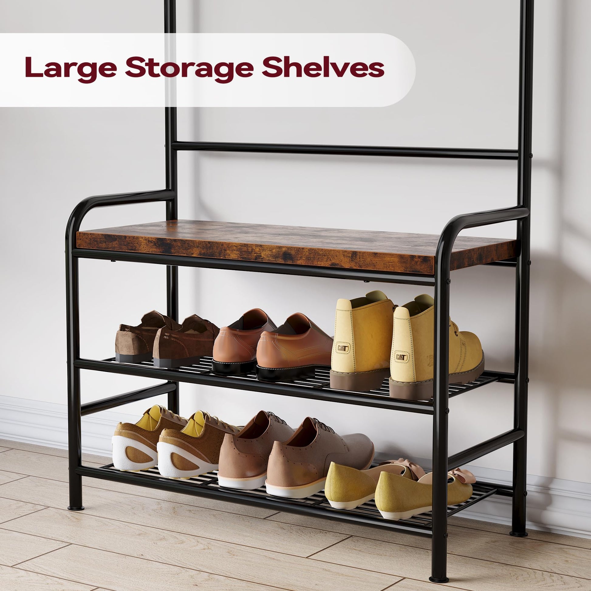 Panca portascarpe Garvee Hall Tree con 8 ganci, guardaroba 4 in 1, robusta per corridoio e camera da letto, 23,57" L x 11,77" W x 70,77" H