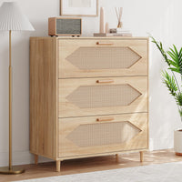 Cassettiera in rattan Garvee a 3 cassetti per camera da letto, ampio spazio di archiviazione, impermeabile, in legno MDF, moderna, per soggiorno e corridoio, marrone