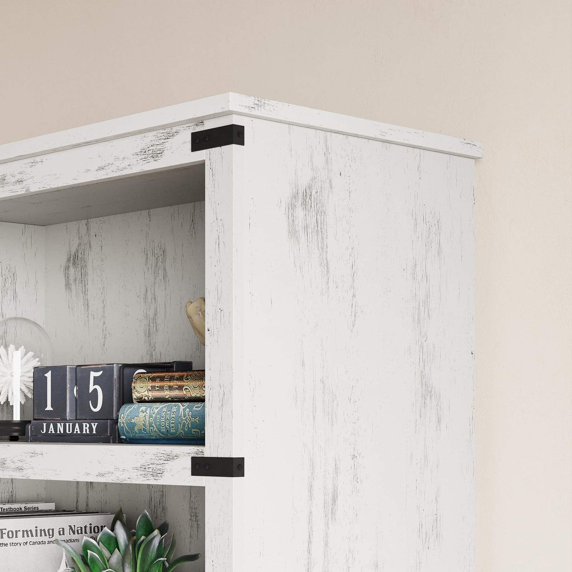 Libreria in legno Garvee Triple Wide a 4 ripiani, bianca, per soggiorno, 40" H x 31,5" W x 12,2" D, robusta, stile industriale