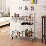 Garvee Carrello Bar per Vino a 2 Ripiani con Ruote, Scaffali Specchiati, Porta Bicchieri, Metallo, Casa e Feste, 86x38x90 cm, Argento