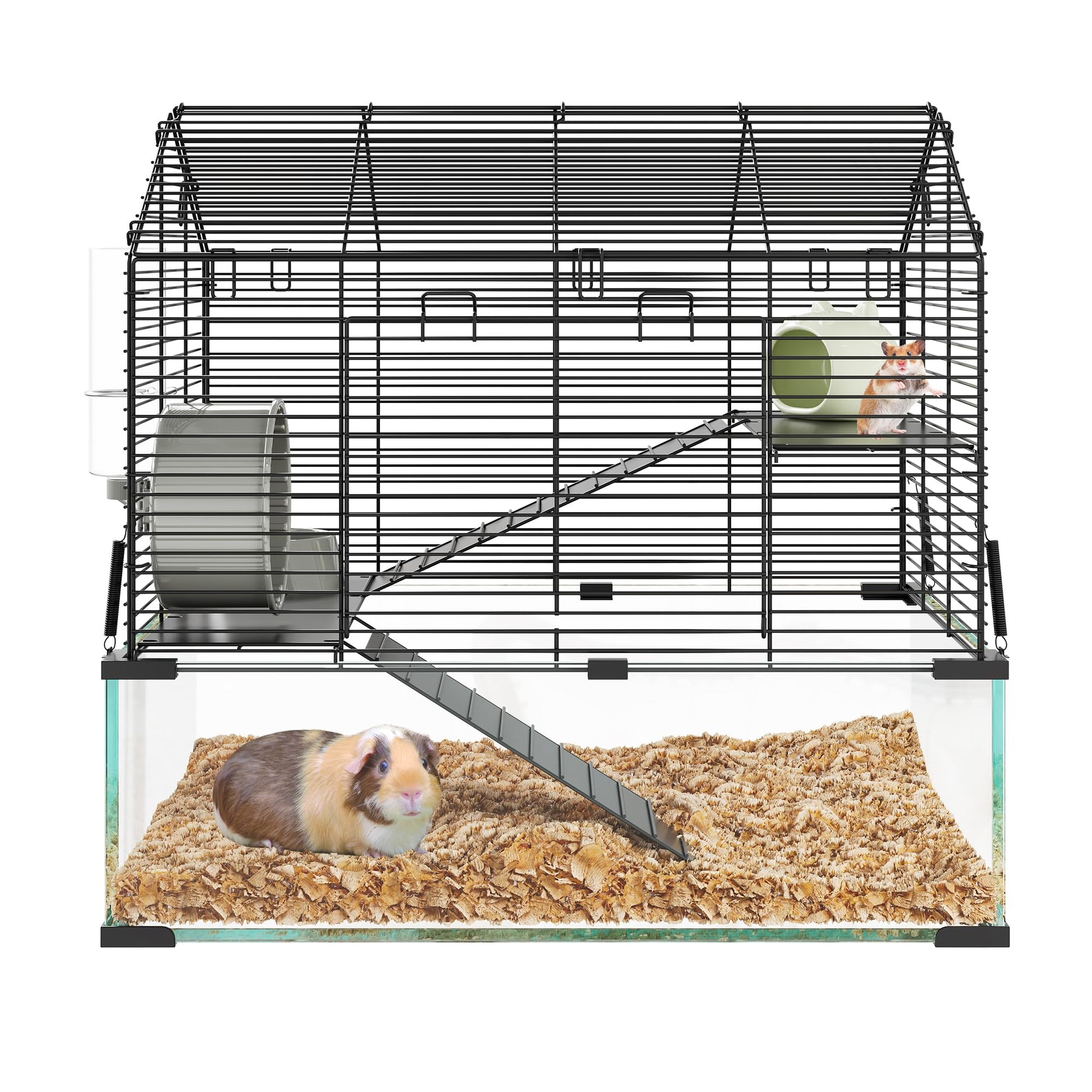 Gabbia per criceti Garvee a 3 piani con accessori, in metallo e vetro, 4 livelli, antigraffio, sicura per i bambini, versatile per piccoli animali, ideale per appartamenti