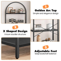 Libreria Garvee a 5 ripiani con struttura in metallo, ampio ripiano aperto, scaffalatura ad arco, nera per soggiorno e ufficio