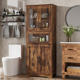Garvee Armadio Bagno Alto con 4 Ante e 1 Cassetto, MDF Impermeabile, Design Scandinavo, Ripiani Regolabili per Bagno e Cucina, 67x30x170 cm