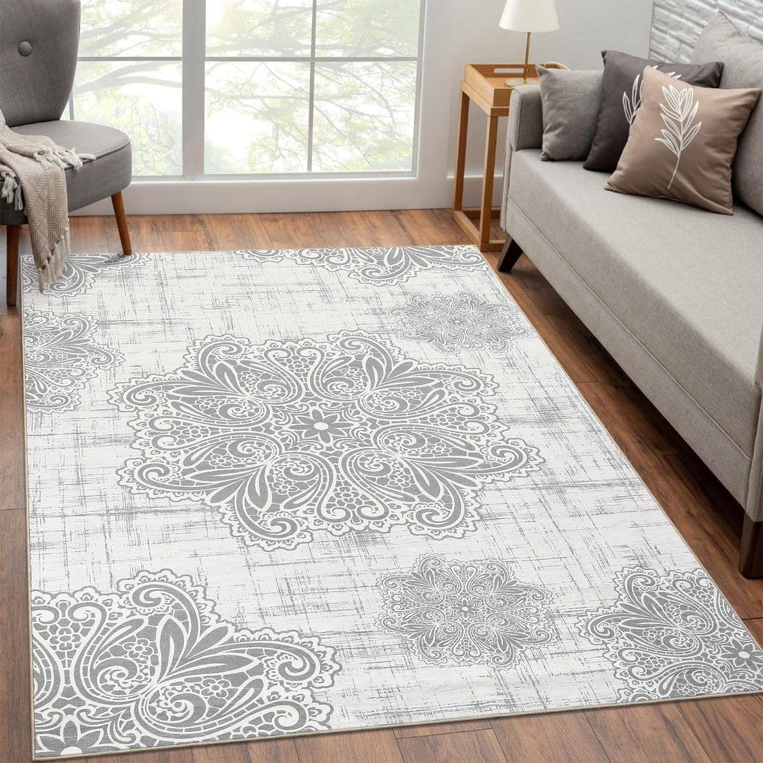 Tappeti lavabili Garvee, morbidi tappeti antiscivolo per soggiorno, camera da letto, sala da pranzo, 120x170 cm, grigio