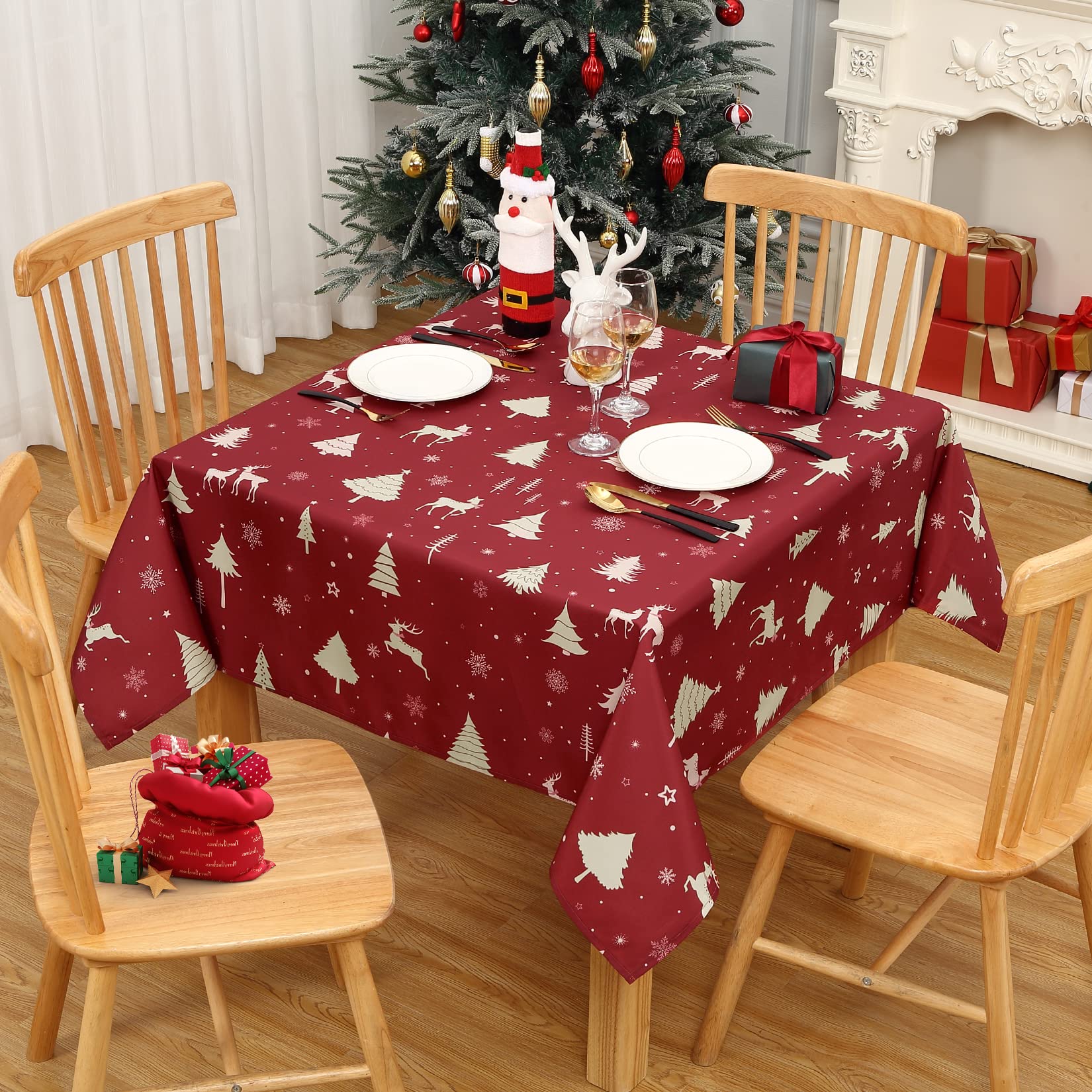 Tovaglia natalizia GARVEE con motivo a cervo, impermeabile, lavabile, color oro, 137x137 cm, per cene e feste, festiva