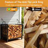 Portalegna in metallo Garvee, nero, portatile con maniglie per camino, braciere, stufa a legna, 17,5x11,8x15,7