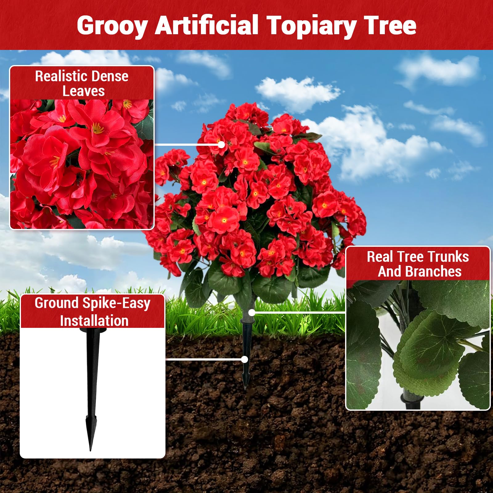 Alberi artificiali Garvee di begonia lavanda da 23'', in materiale PE resistente ai raggi UV e alle intemperie, con picchetto per giardino e terrazza, colore verde