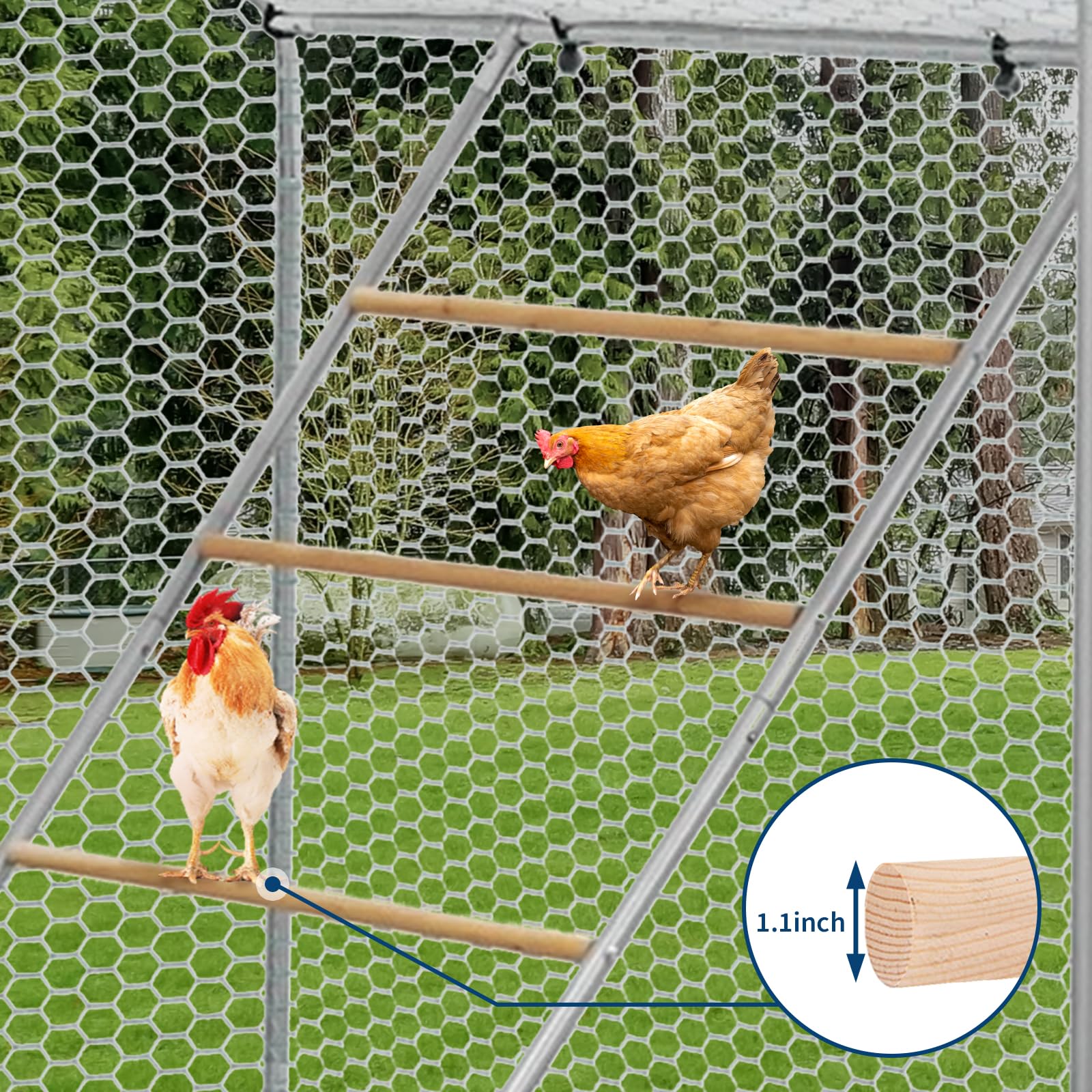 Garvee Chicken Roost per pollaio - Spazioso e resistente alle intemperie - Legno e metallo zincato - Ideale per cortile e fattoria - 55x39 pollici - Colore naturale