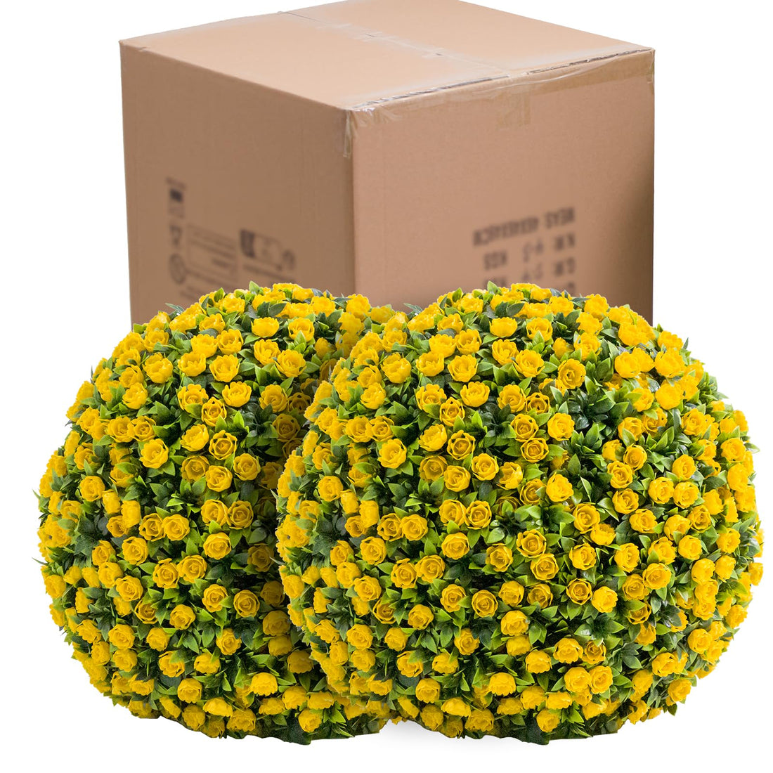 Garvee 55 cm(21,6") Set di 2 palline di fiori artificiali per topiaria - Grandi, da appendere, in materiale PE, senza manutenzione, gialle, per uso interno ed esterno, per matrimoni e casa