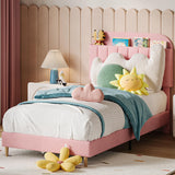 Struttura per letto singolo Garvee con libreria, velluto, gambe in acciaio robusto, silenzioso, rosa, per cameretta dei bambini - Rosa