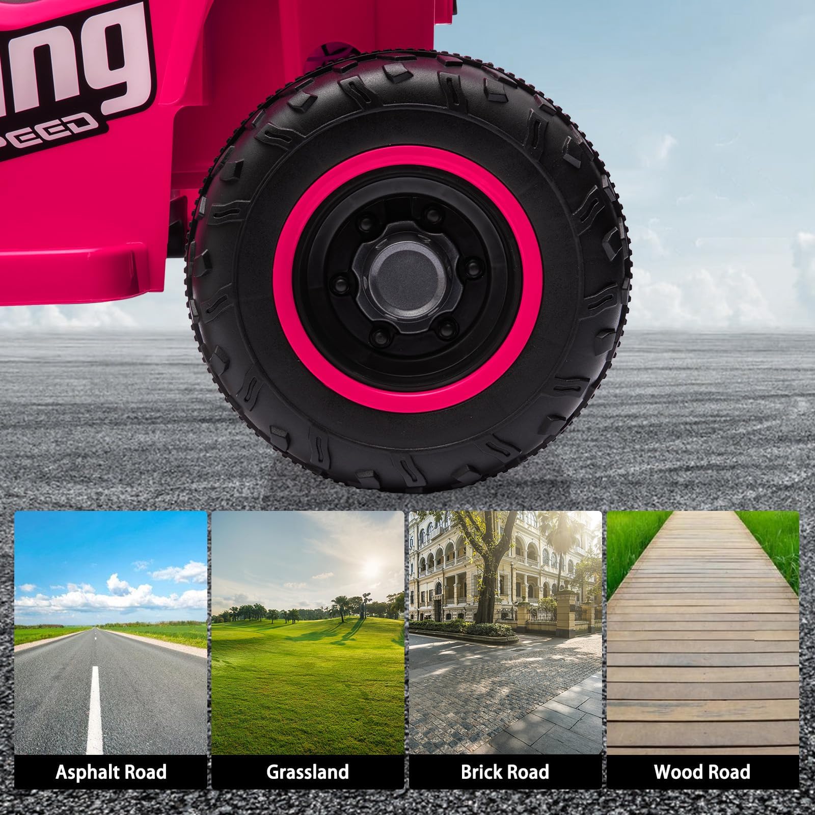 Quad elettrico per bambini Garvee 6V rosso rosa con musica a LED per una guida sicura a partire dai 3 anni, sia all'interno che all'esterno.