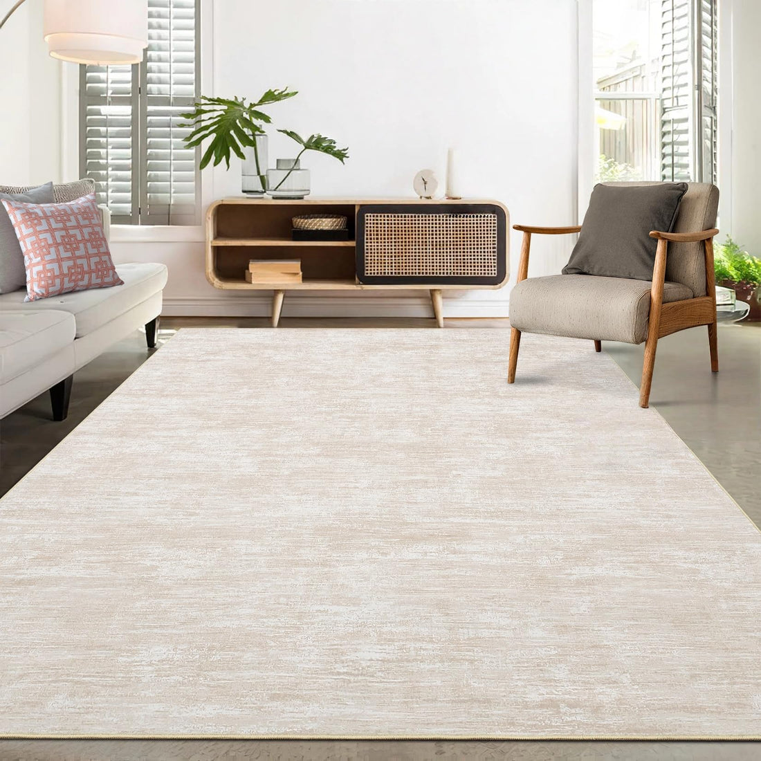 Tappeto moderno Garvee 160 x 230 cm beige per soggiorno, camera da letto, ufficio, sala da pranzo, antiscivolo, lavabile in lavatrice, grandi tappeti pieghevoli