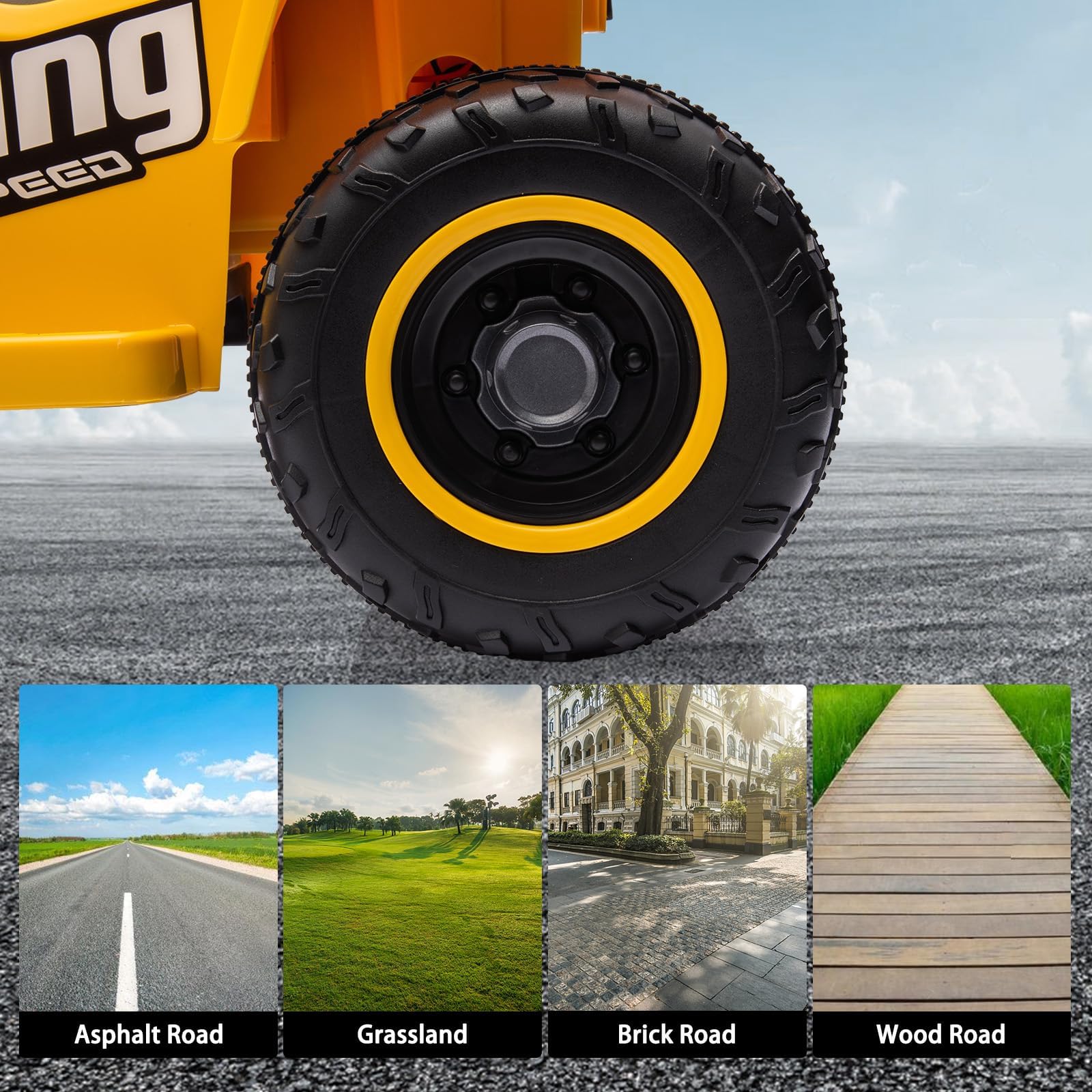 Quad elettrico per bambini Garvee 6V giallo con musica a LED per una guida sicura a partire dai 3 anni, sia all'interno che all'esterno