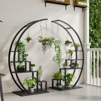 Garvee Plant Stand a 5 ripiani in metallo semicircolare, set da 2 pezzi per soggiorno e balcone, altezza 56" (nero)