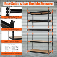 Scaffalature per garage Garvee Heavy Duty, 5 ripiani regolabili, capacità di carico di 2000 libbre, telaio robusto a forma di V in acciaio SPCC verniciato a polvere, per garage e officina, 60x18x72 pollici, nero
