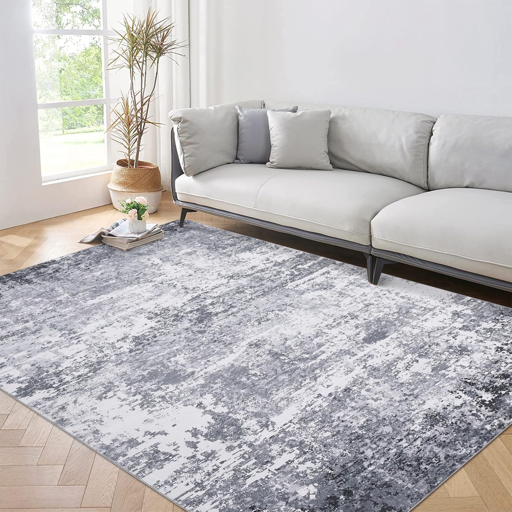 Tappeti lavabili astratti Garvee, design moderno per soggiorno, camera da letto, sala da pranzo, ufficio, 120x170 cm, grigio