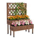 Garvee Letto Da Giardino Rialzato Con Traliccio E Ruote, 2 Livelli, Legno Di Abete, Per Balcone E Patio, Marrone Naturale