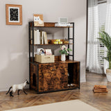 Garvee - Lettiera per gatti con 2 ante, tiragraffi, in legno MDF, 2 ripiani, struttura in acciaio, per soggiorno e camera da letto, marrone, 22,6"x16,7"x21,7" - Marrone