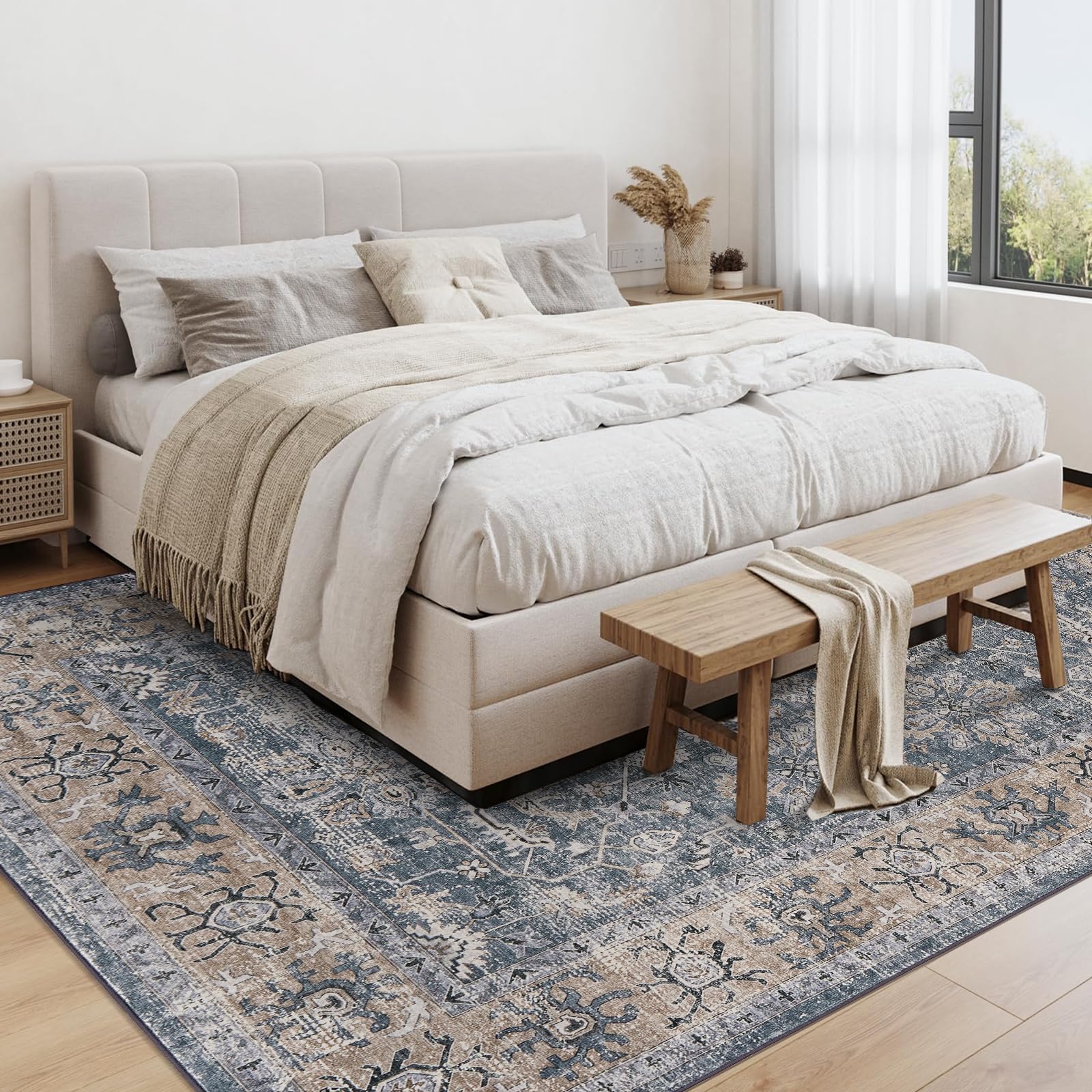 Tappeto lavabile Garvee, tappeto di ispirazione vintage, motivo floreale classico, 200x290 cm, morbido cotone cashmere