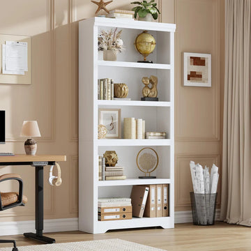 Garvee Libreria a 5 Ripiani Alta Regolabile Antiscivolo MDF Robusto Bianco per Soggiorno e Studio 175 cm
