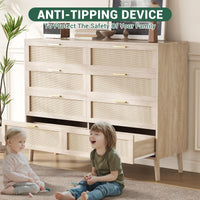 Cassettiera in rattan Garvee con 8 cassetti, spaziosa e robusta, per camera da letto e corridoio, colori naturali