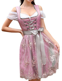Garvee Dirndl da donna, set midi da 3 pezzi, elegante abito corto tradizionale rosso, taglia 38