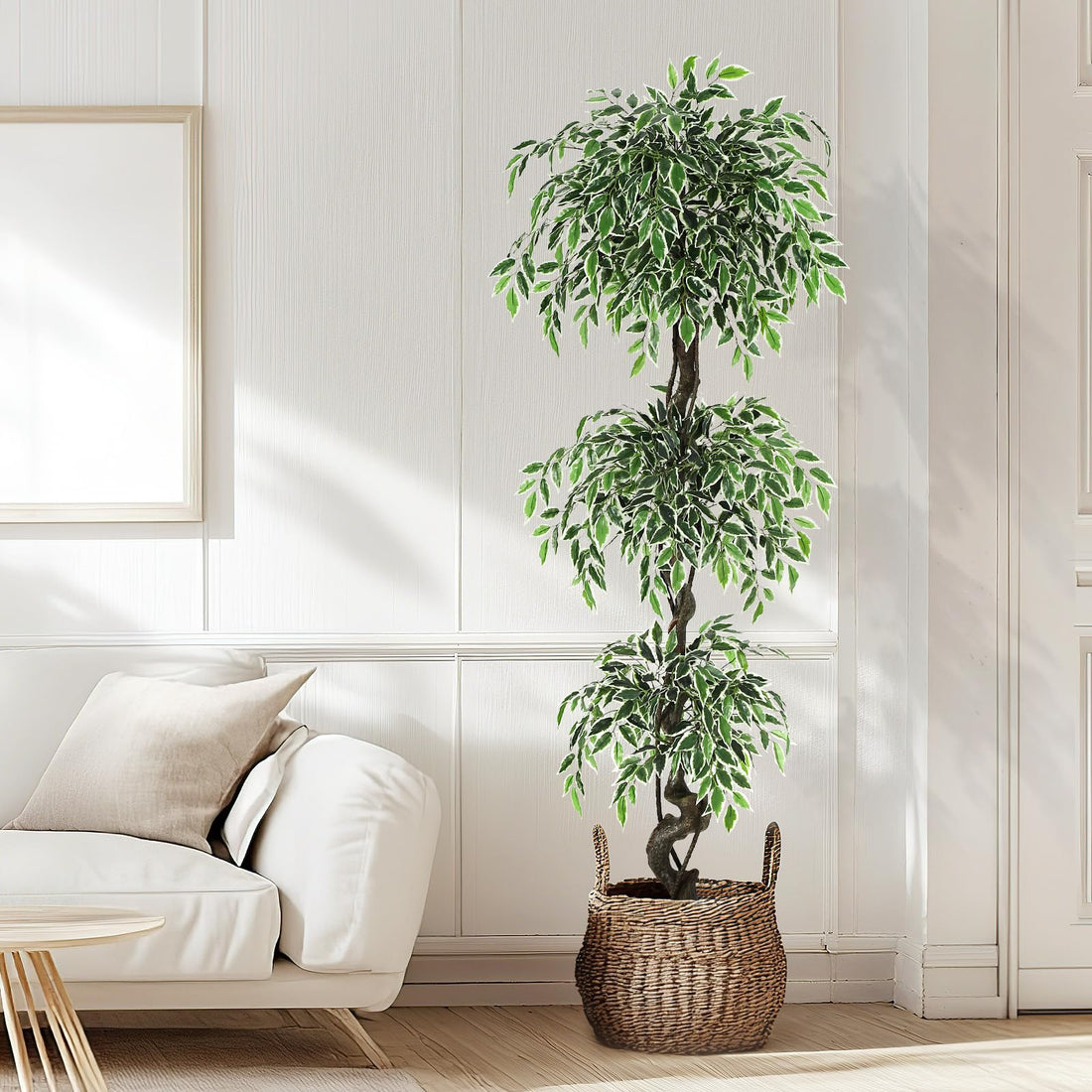 Albero di ficus artificiale Garvee da 6 piedi con oltre 1300 foglie di seta, vaso in ceramica RESISTENTE, per uso interno e in ufficio, realistico, verde