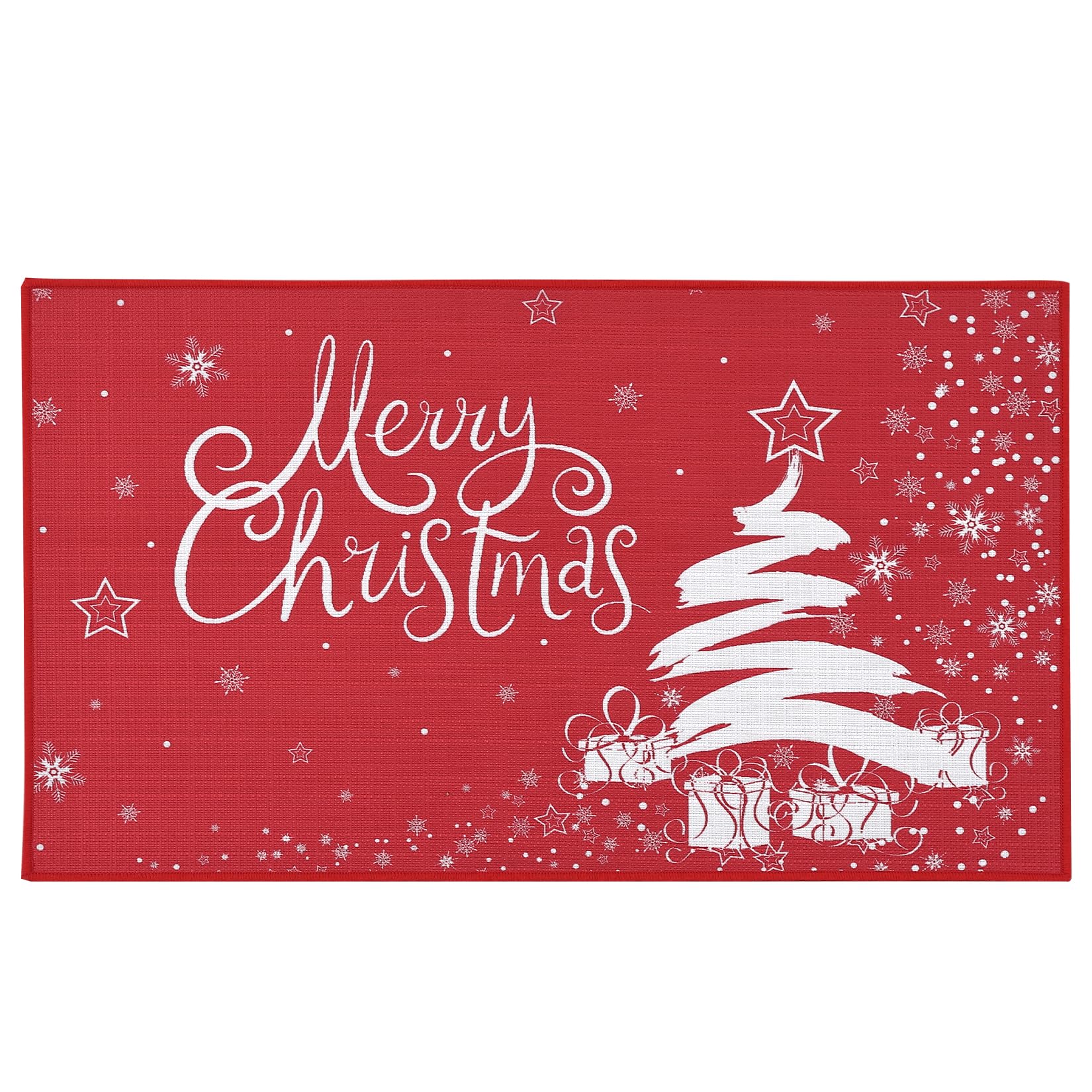 Garvee Grande Zerbino Natalizio Antiscivolo Con Albero Di Natale Rosso E Fiocchi Di Neve, 50x80cm, Imitazione Canapa, Per Ingresso Casa E Feste