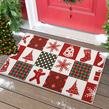 Garvee Zerbino Navideño Esterno Lavabile Antiscivolo 40x80 cm Rosso Poliestere Impermeabile Sicuro per Ingresso Festivo