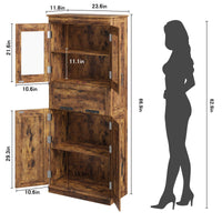 Mobiletto da bagno alto Garvee da 67" con 4 ante e cassetto in vetro per bagno e cucina, ripiani regolabili, marrone rustico, MDF, robusto e moderno