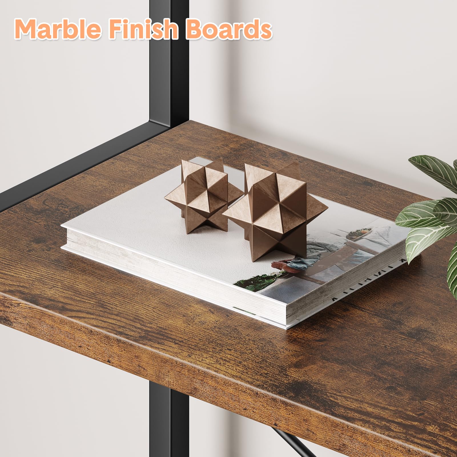 Libreria Garvee a 5 ripiani con struttura in metallo arcuato, moderno scaffale in legno, ampio spazio di archiviazione per soggiorno e ufficio