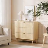 Cassettiera Garvee a 3 cassetti, design scanalato in stile moderno di metà secolo, MDF e legno massello, antiribaltamento, camera da letto, soggiorno, 31,49" L 30,94" A