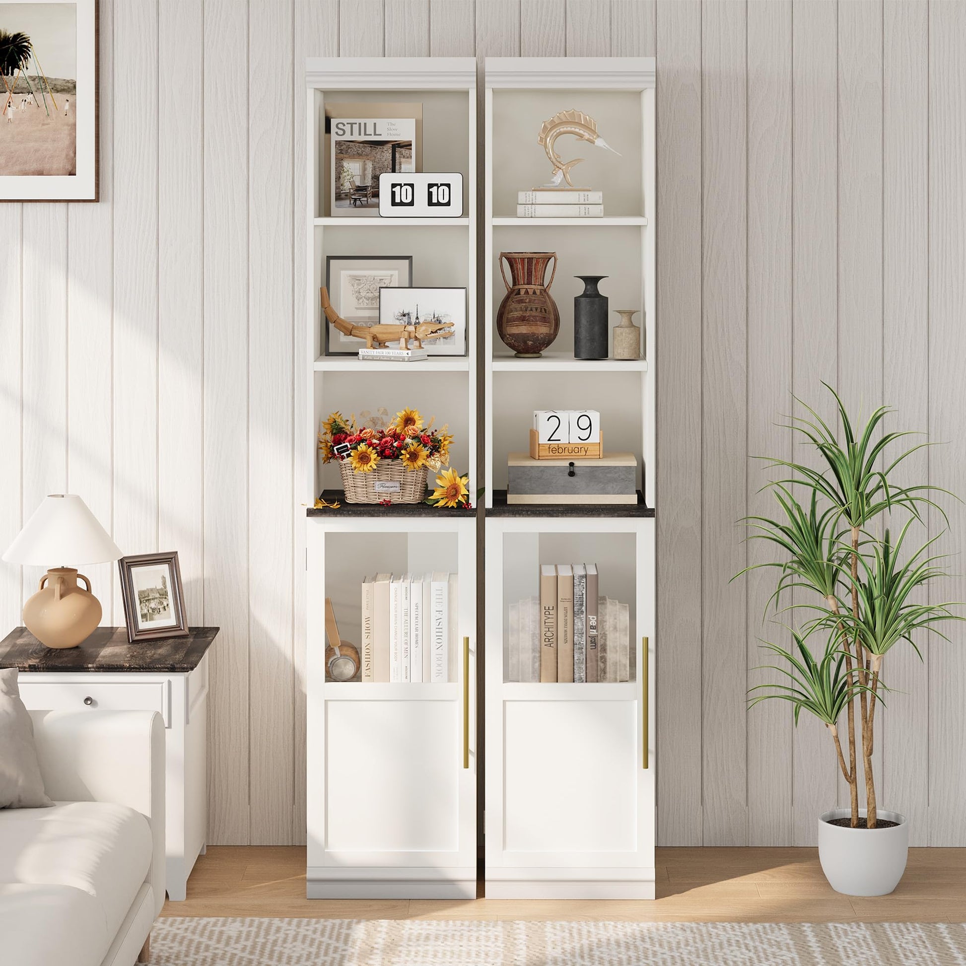 Mobiletto portaoggetti per bagno Garvee da 177.8 cm, stretto, indipendente con anta e ripiani aperti per piccoli spazi, in legno impermeabile