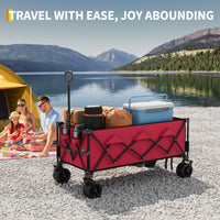 Carrello da spiaggia pieghevole Garvee con ruota fissata a tutti i terreni, telaio in acciaio da 7", capacità di carico di 350 libbre, portatile, 54"x28,7"x42", spiaggia e attività all'aperto, pieghevole, blu