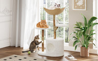 Tiragraffi in legno naturale Garvee da 43'' con cesto in rattan per soggiorno, stabile per gatti di grandi dimensioni, design moderno, morbido peluche